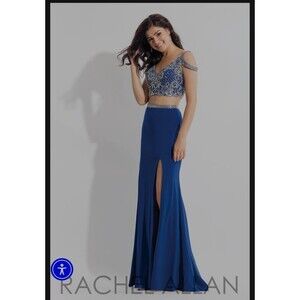 Rachel Allan Royal Blue Long Two Piece Prom 6058 Sz 2 Retail $458